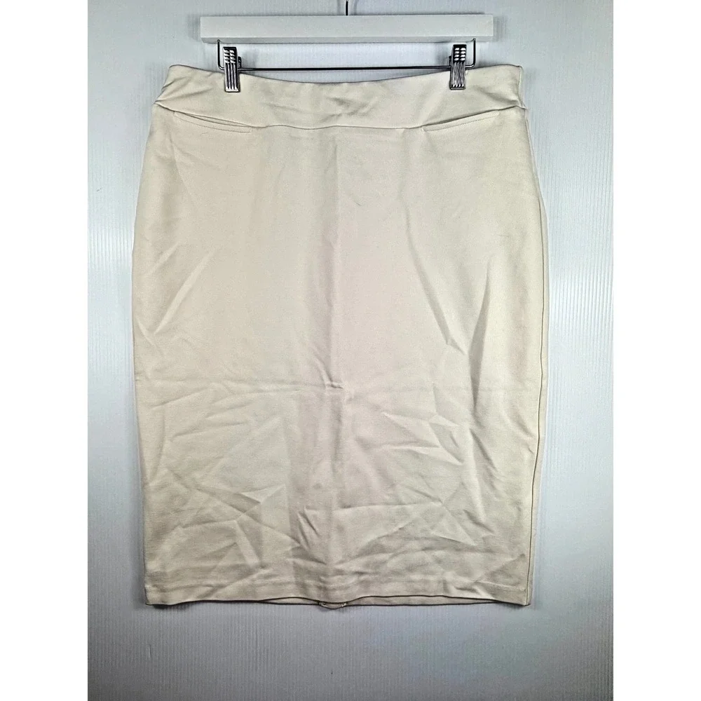 Ashley Stewart Pencil Skirt Ponte Ivory Career Office Stretch Plus Size 16 Chic‎